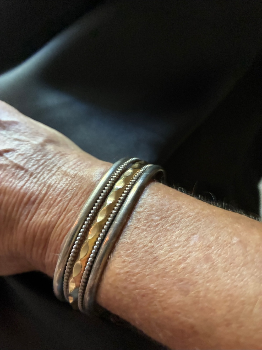 TAHE twisted rope sterling Silver & 14k gold filled Cuff Bracelet